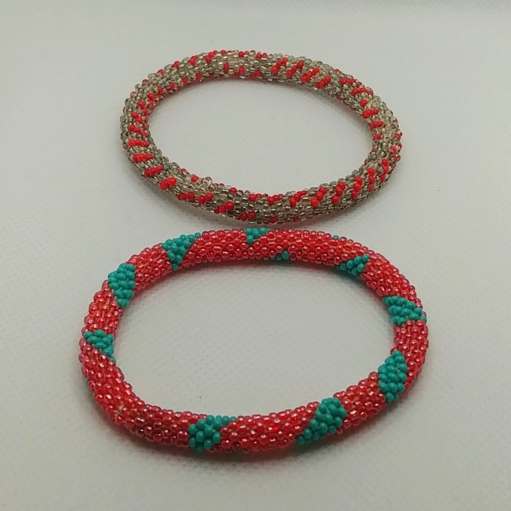 Two Hand Crocheted Glass Bead bracelets
